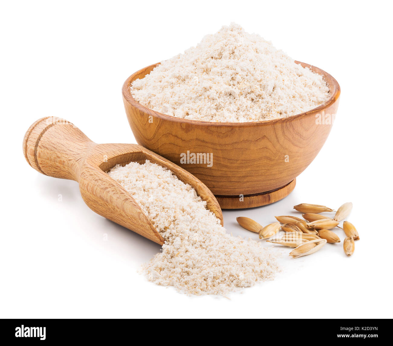 Whole grain oat flour isolated on white Stock Photo