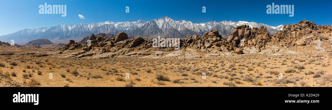 Desert landscape with mountains in the distance, Alabama Hills, Owens Valley, California, USA, March 2013. Stock Photo