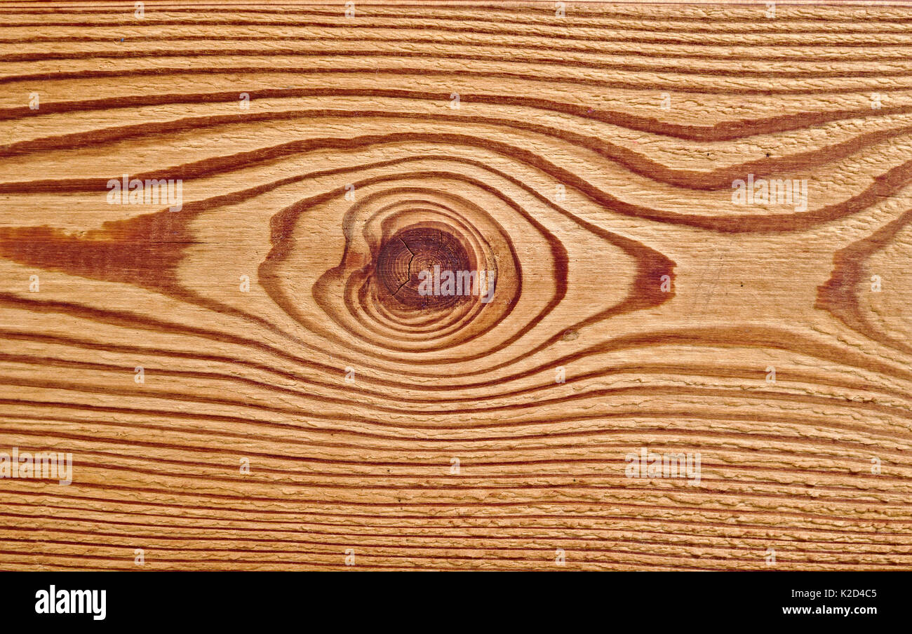 Wooden board with distinctive grain and big gnarl Stock Photo