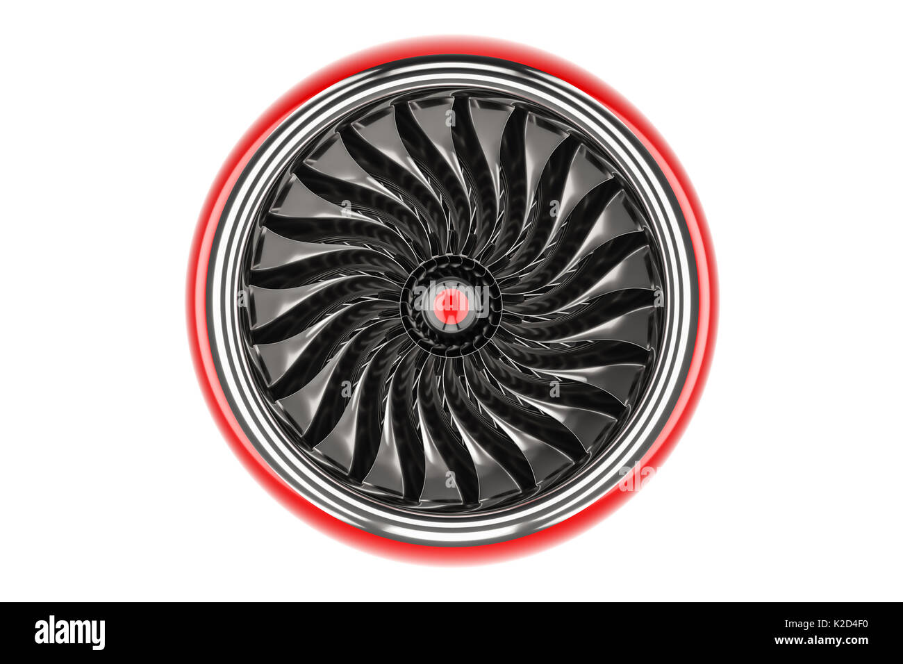 Red jet engine, front view. 3D rendering isolated on white background Stock Photo