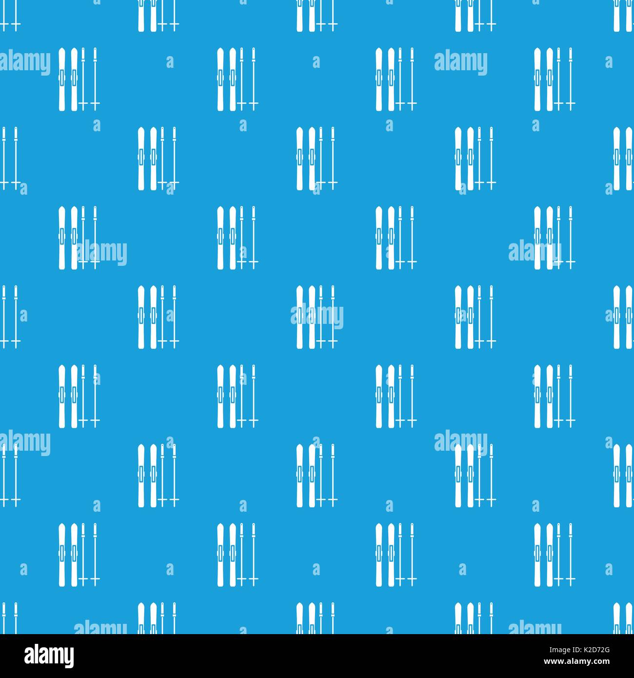 Skis and ski poles pattern seamless blue Stock Vector
