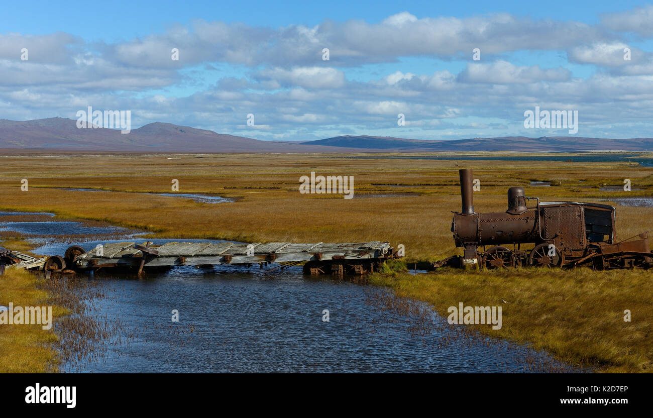 Old rusted steam train, Sewards Peninsula, Nome, Alaska, USA, September 2015. Stock Photo