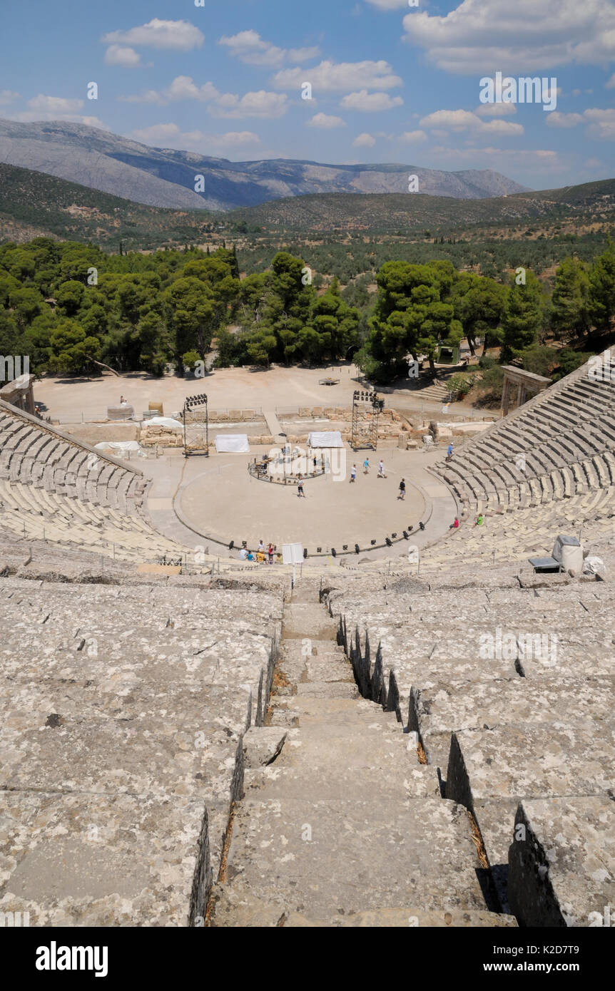 Ancient theatre of Epidaurus / Epidavros, Argolis, Peloponnese, Greece, August 2013. Stock Photo