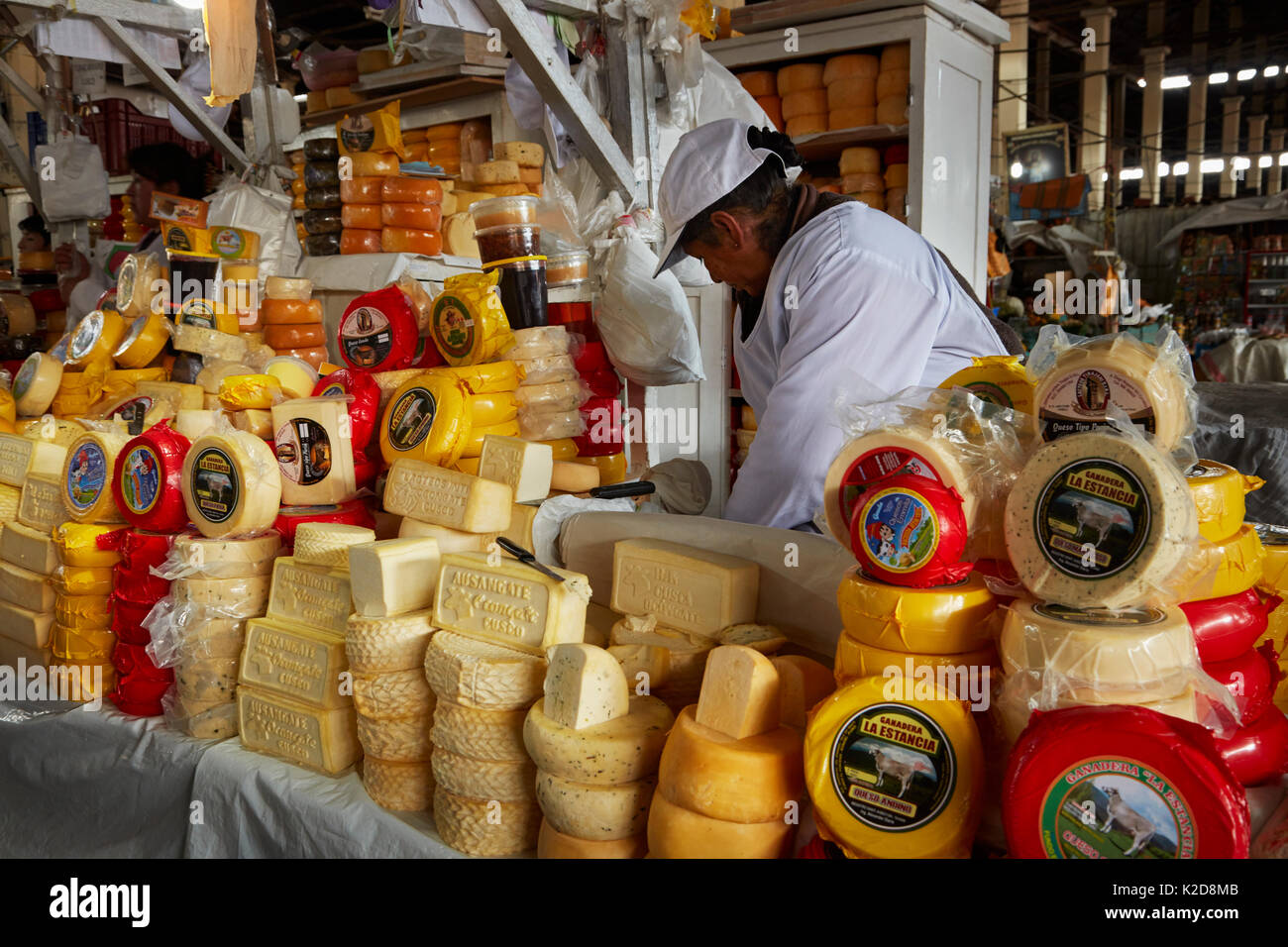 Cheese stall in San Pedro Market, Cusco, Peru, South America Stock Photo
