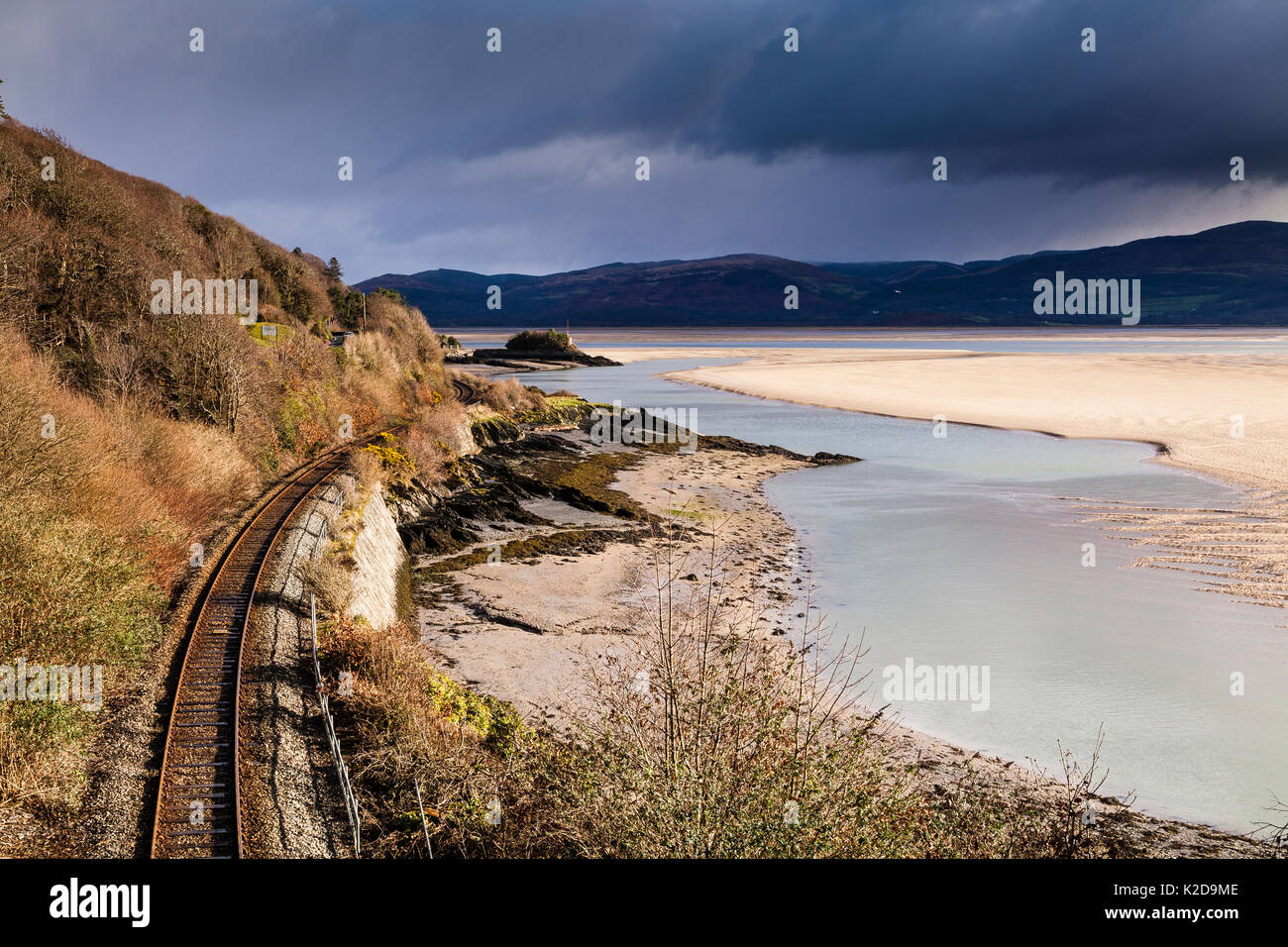 Coastal railway line at Aberdovey, West Wales, January 2015. Stock Photo