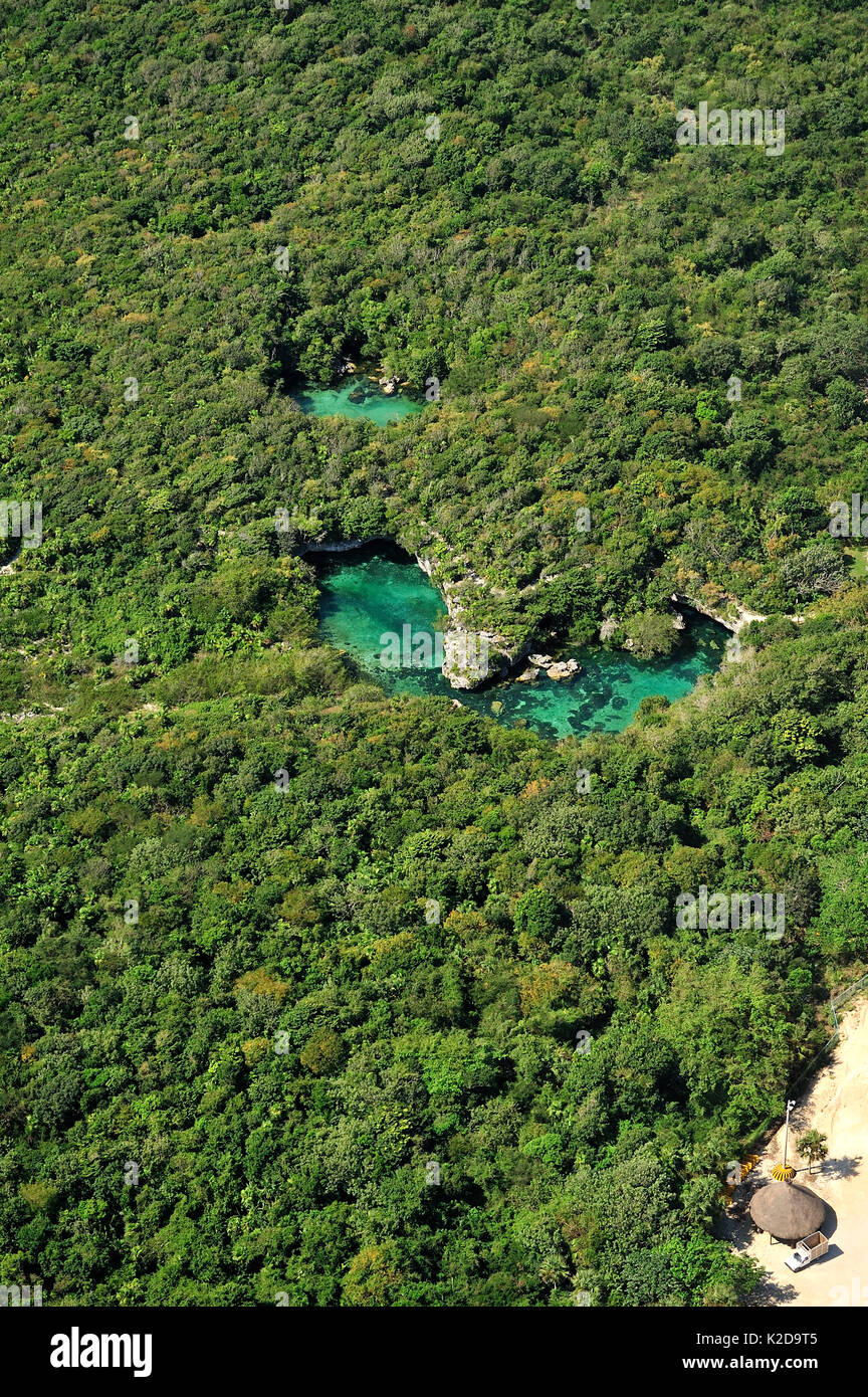 Aerial view of the cenotes, freshwater holes located all over the Yucatan peninsula, Mexico Stock Photo