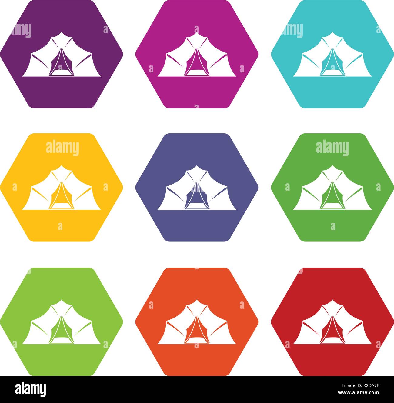 Hiking and camping tent icon set color hexahedron Stock Vector Image ...
