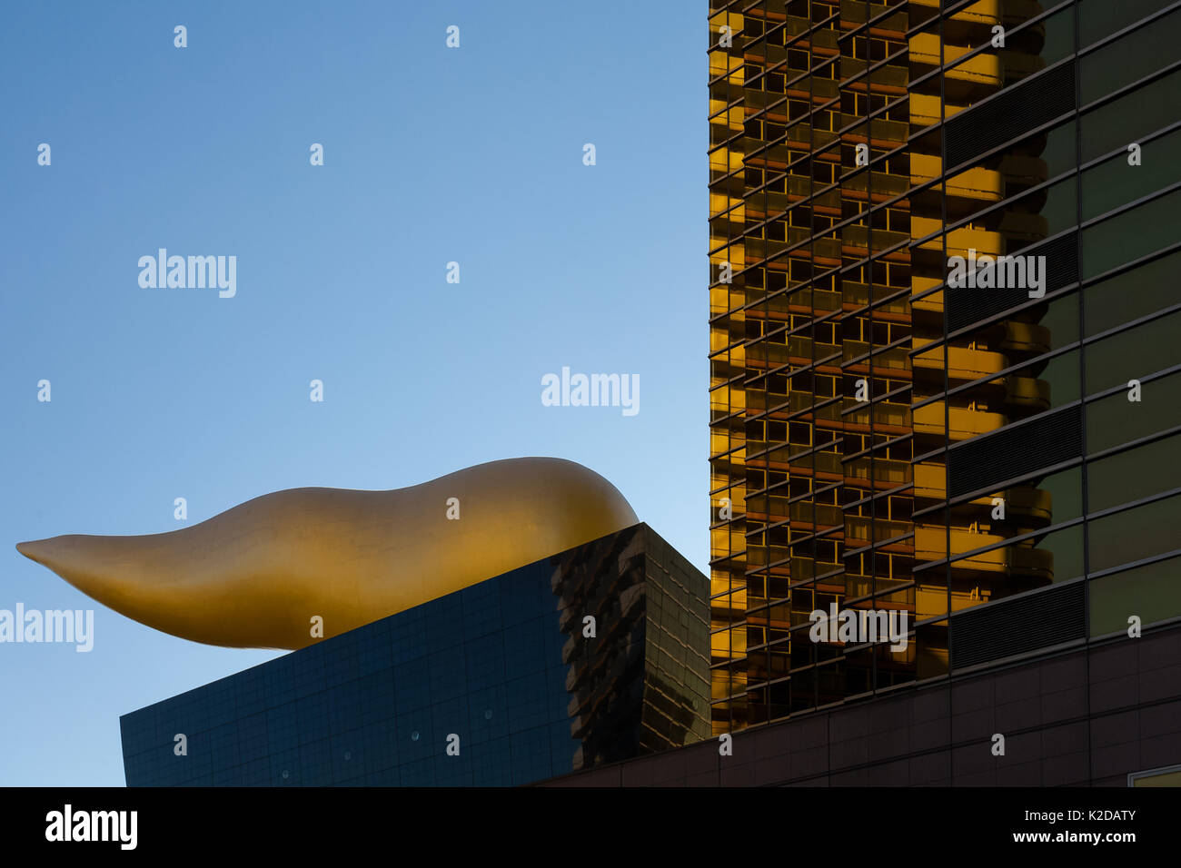 The Golden Flame, (Flamme d'Or) nick-named the Golden Turd,  on top to the Asahi Beer Hall in Asakusa, Tokyo, Japan. Stock Photo