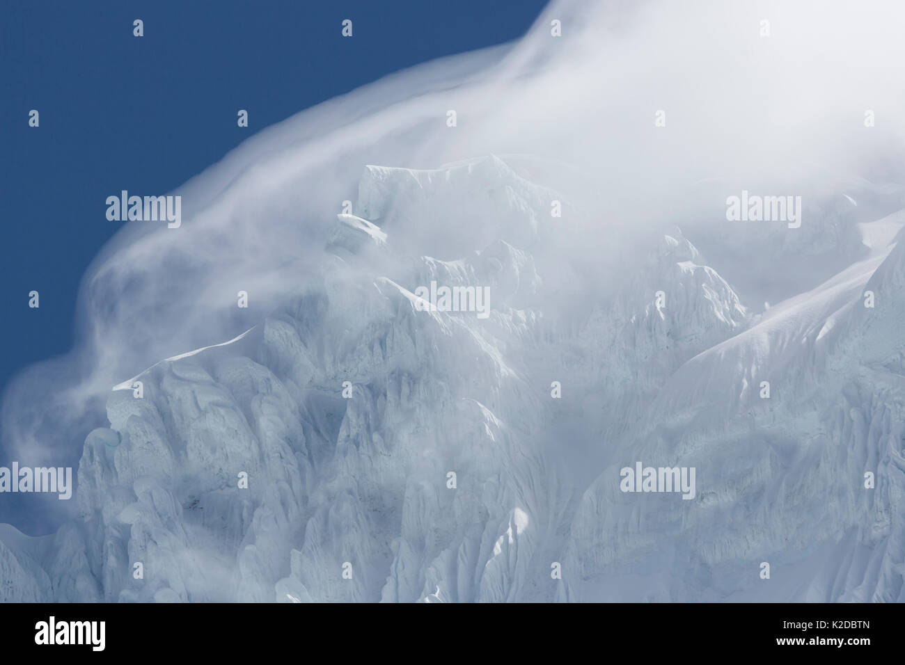 Clouds above the Chacraraju Mountain (summit at 6112), Cordillera Blanca Mountain Range, Huscaran National Park, Andes, Peru Stock Photo