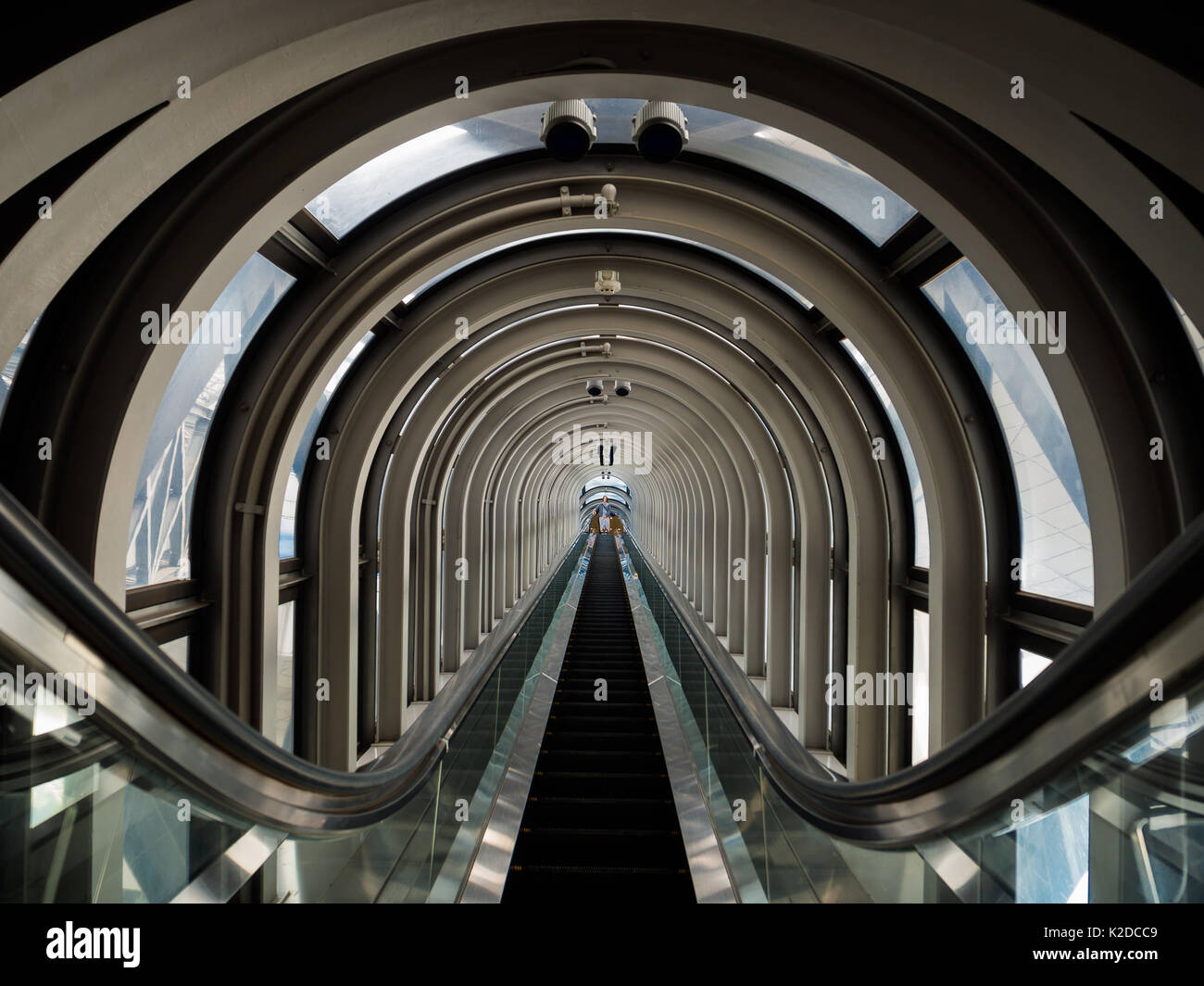KYOTO, JAPAN - JULY 05, 2017: View of the spectacular escalator in Umeda Sky Building, a modern high rise skyscraper in the Kita district of Osaka Stock Photo