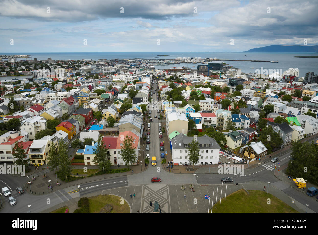 Reykjavik aerial view, photographed from Hallgrímskirkja (church), Iceland, July 2015 Stock Photo