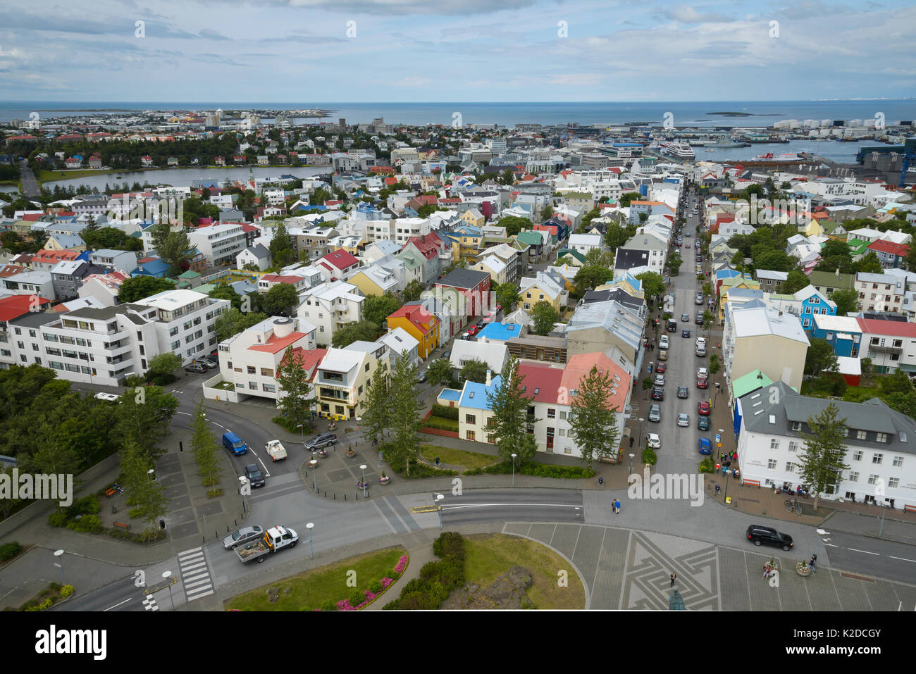 Reykjavik aerial view, photographed from Hallgrímskirkja (church), Iceland, July 2015 Stock Photo
