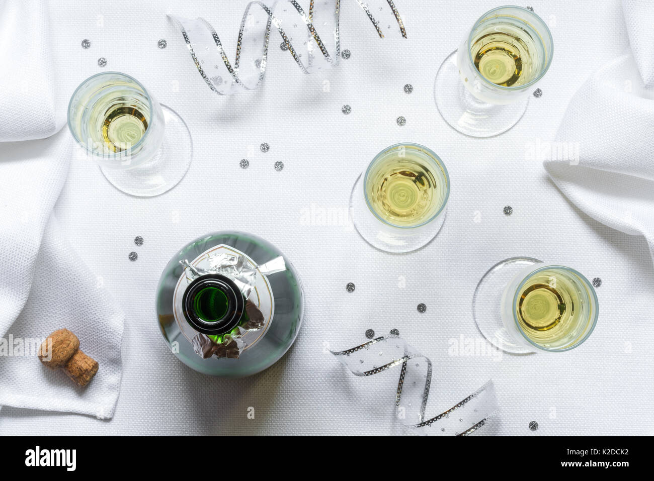 Champagne Bottle and flute stemware Stock Photo