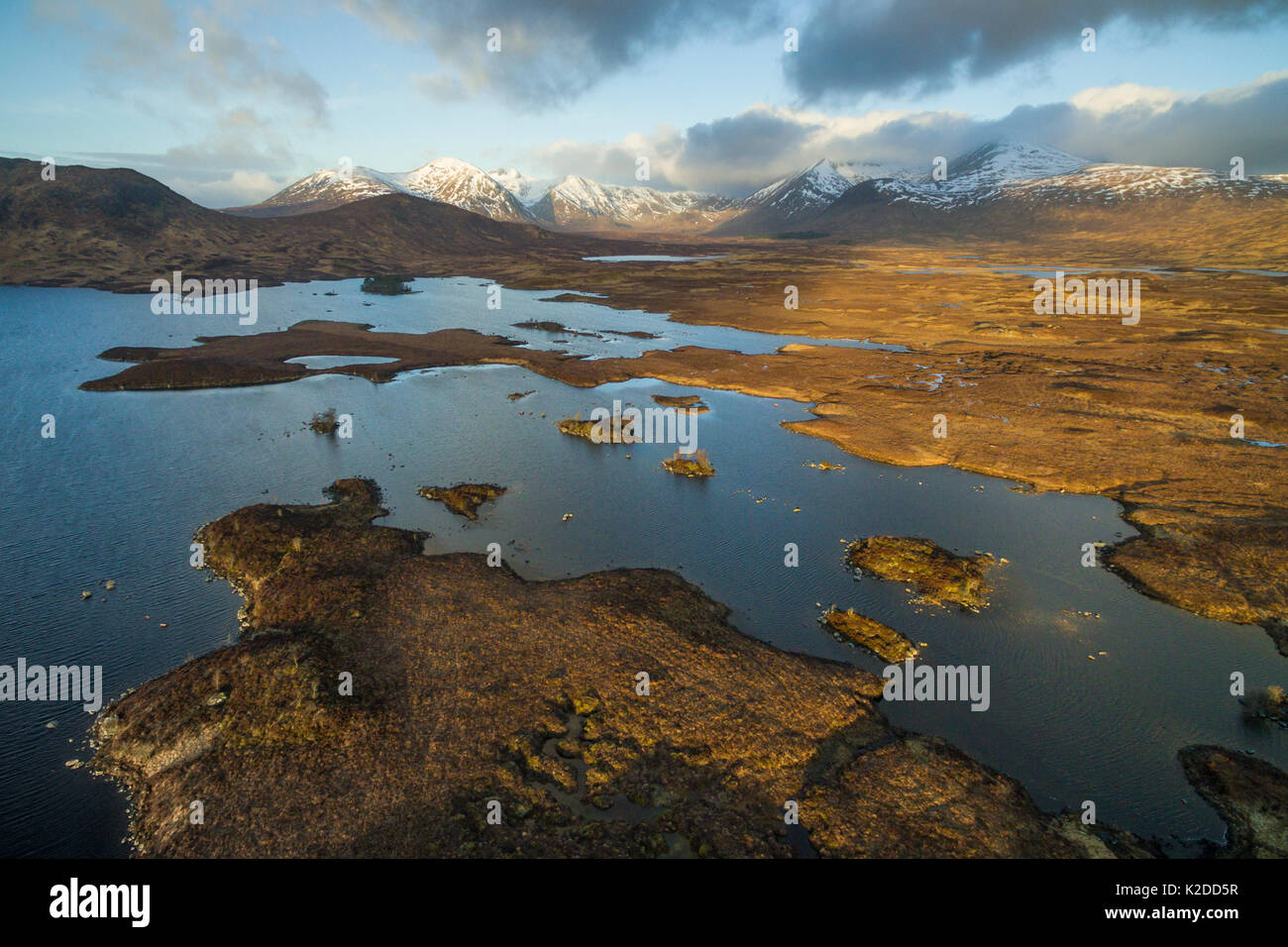 Loch Na h-Achlaise at sunrise with the Black Mount range in the distance, Glencoe, Argyll and Bute, Scotland, UK, March 2015. Stock Photo