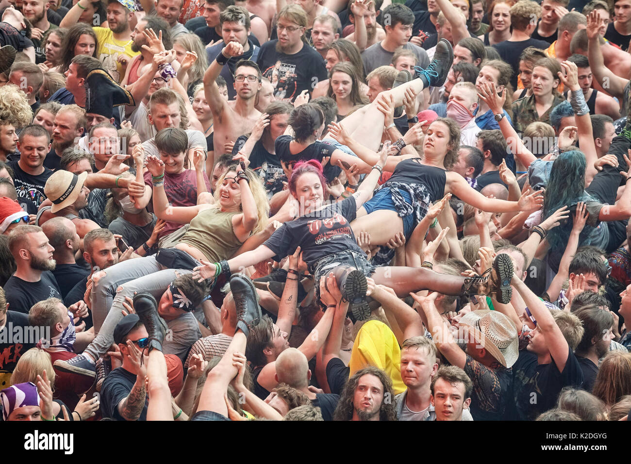 Kostrzyn, Poland - August 05, 2017: People having fun at a concert during the 23rd Woodstock Festival Poland. Stock Photo