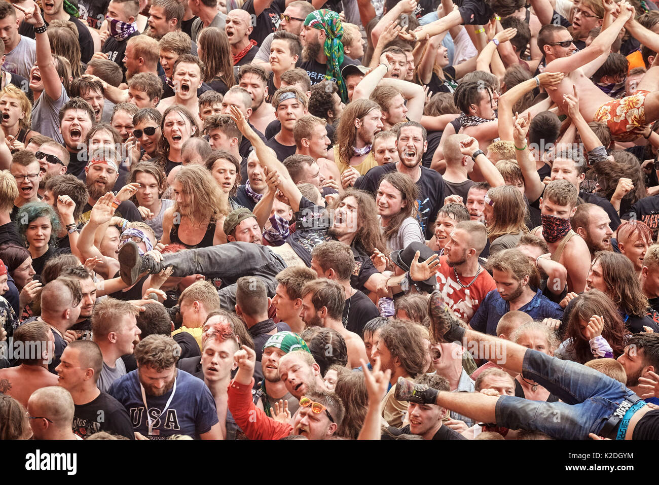 Kostrzyn, Poland - August 05, 2017: People having fun at a concert during the 23rd Woodstock Festival Poland. Stock Photo