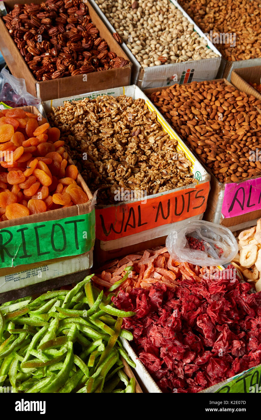Dried fruit and nuts for sale at San Pedro Market, Cusco, Peru, South