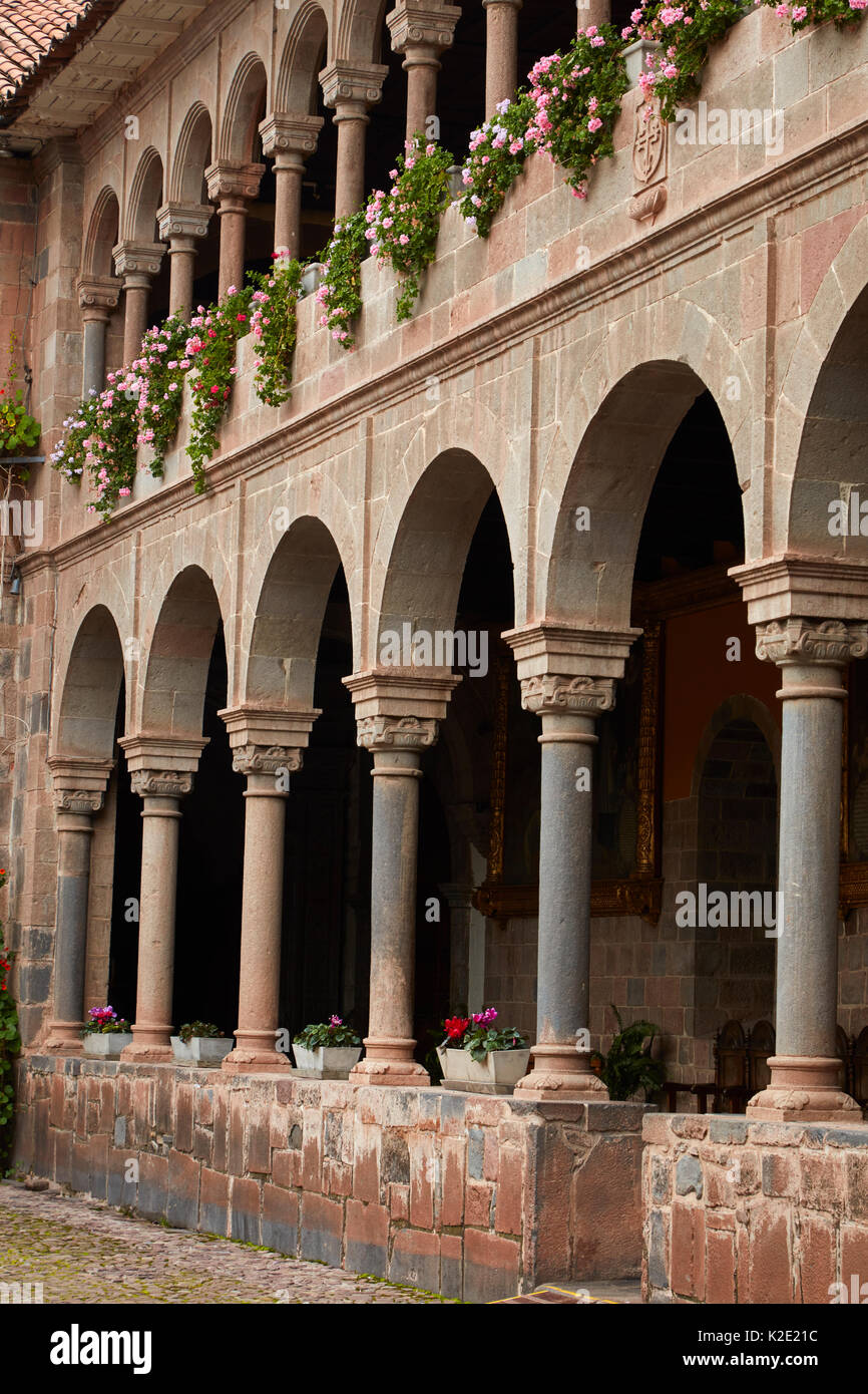 Cloister at the Convent of Santo Domingo, built on the foundations of Coricancha Inca Temple, Cusco, Peru, South America Stock Photo