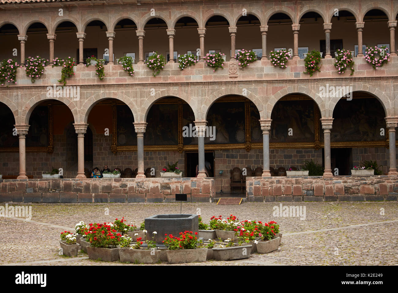 Courtyard at the Convent of Santo Domingo, built on the foundations of Coricancha Inca Temple, Cusco, Peru, South America Stock Photo