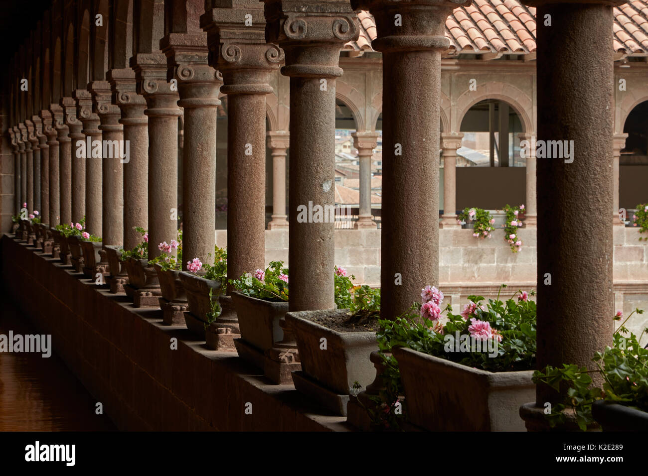 Cloister at the Convent of Santo Domingo, built on the foundations of Coricancha Inca Temple, Cusco, Peru, South America Stock Photo