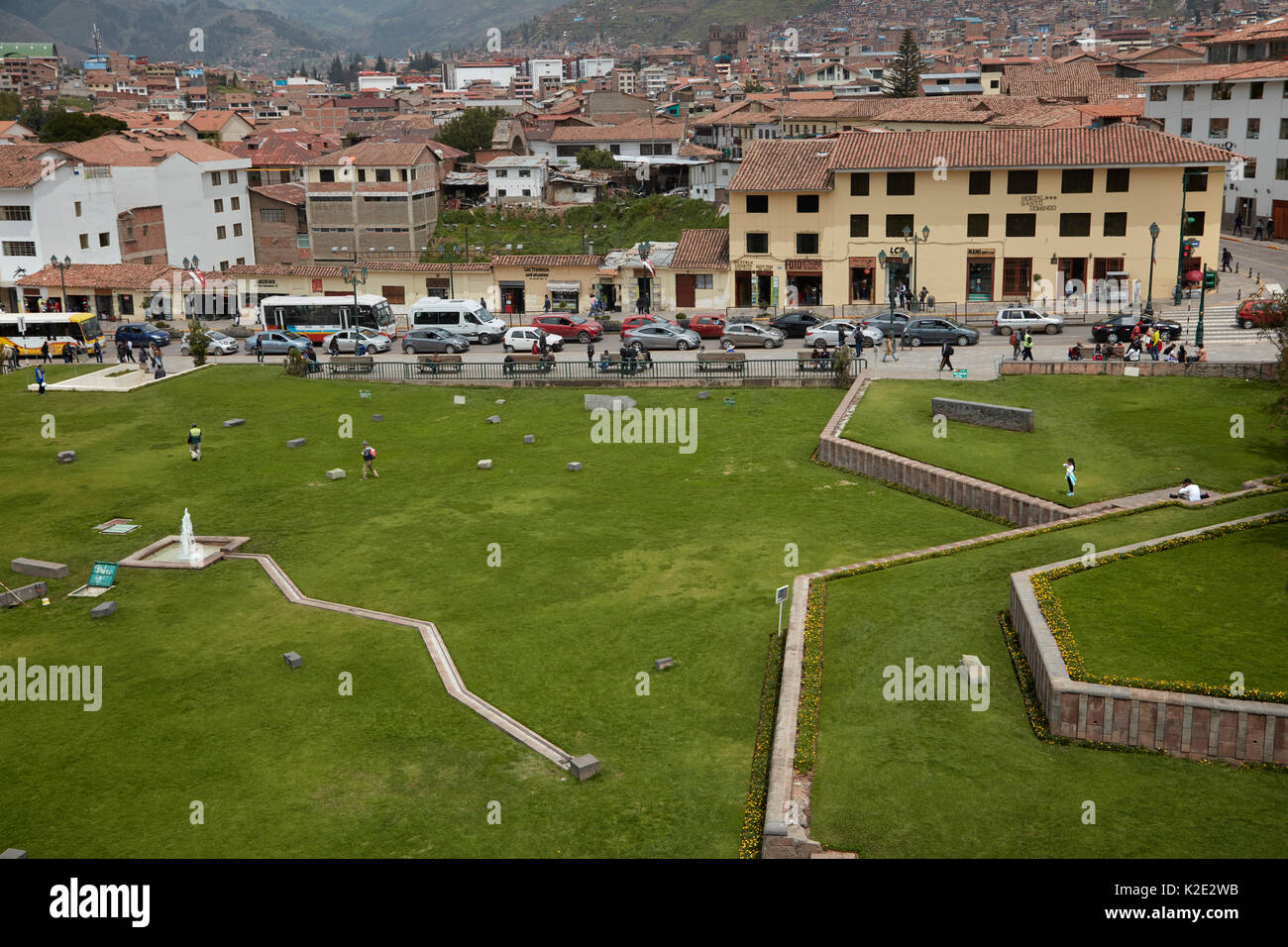 Garden at Coricancha Inca Temple, Cusco, Peru, South America Stock Photo