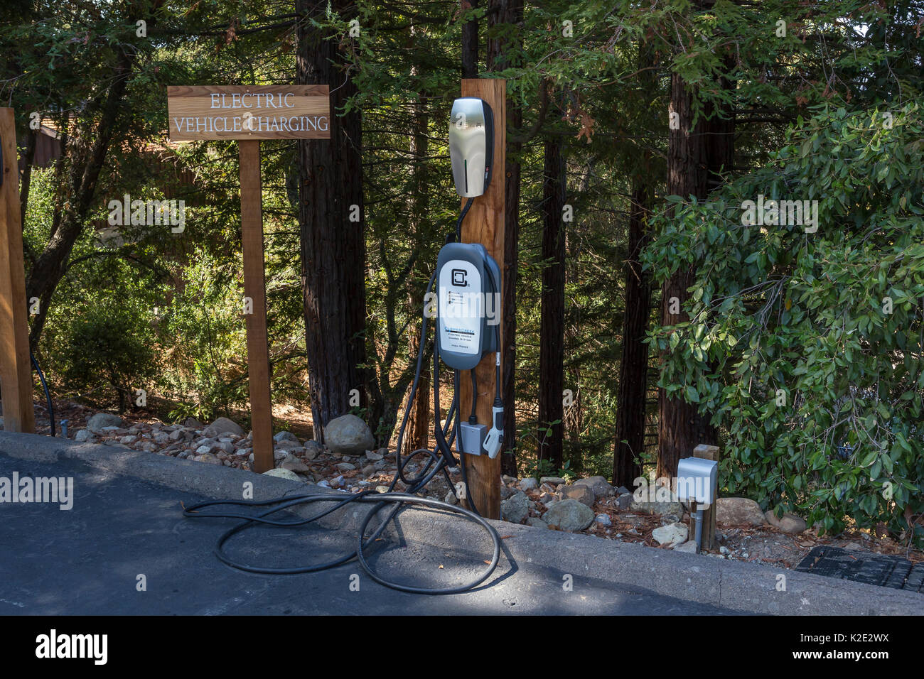 electric vehicle charging station, clean energy, Joseph Phelps Vineyards, Napa Valley, Napa County, California, United States, North America Stock Photo