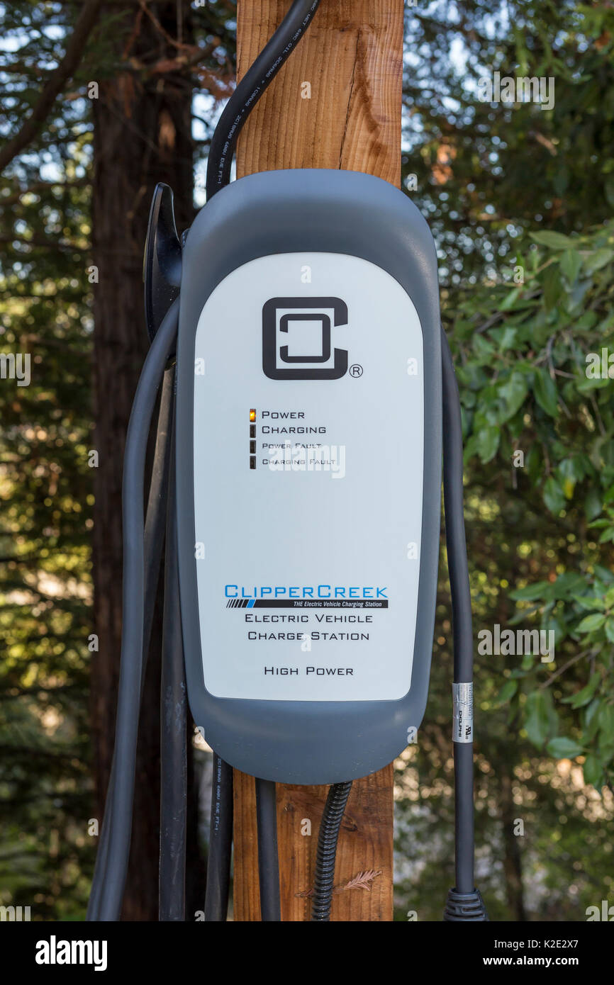 electric vehicle charging station, clean energy, Joseph Phelps Vineyards, Napa Valley, Napa County, California, United States, North America Stock Photo