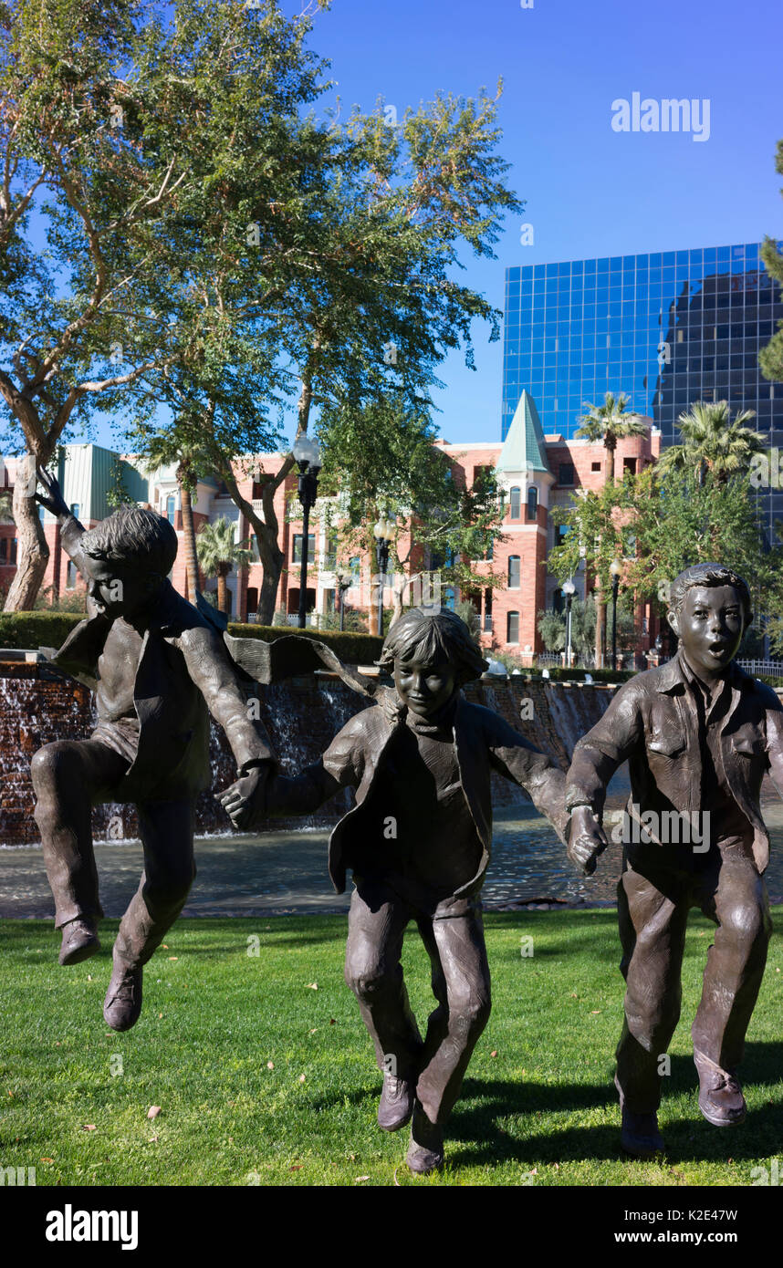 Part of Puddle Jumpers, a bronze sculpture in Central Arts Plaza by Glenna Goodacre. Stock Photo