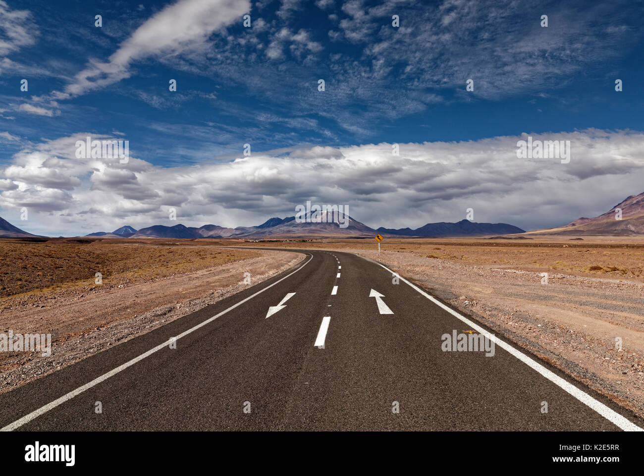 Road through the Atacama desert, behind volcanoes, Andean highlands, road B-357, Talabre, San Pedro de Atacama, El Loa province Stock Photo