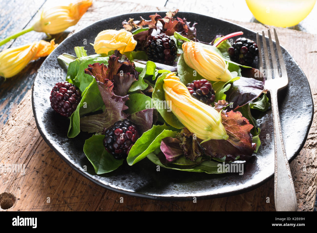 Blackberry and Squash Blossom Salad Stock Photo Alamy