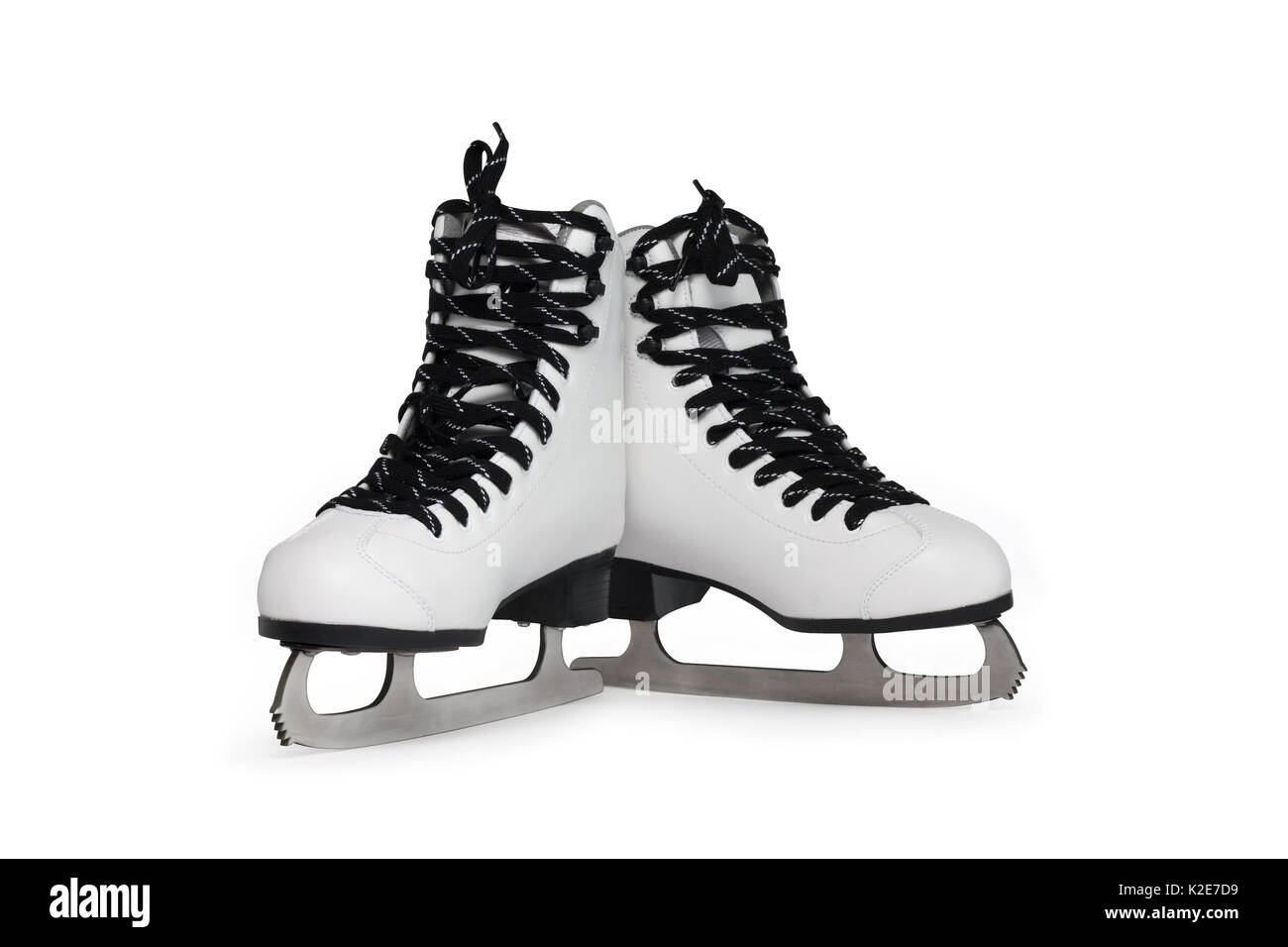 New white female ice skating shoes. Isolated on white with clipping path Stock Photo