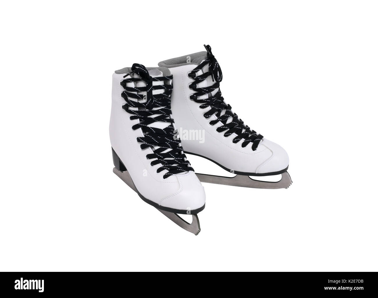 New white female ice skating shoes. Isolated on white with clipping path Stock Photo
