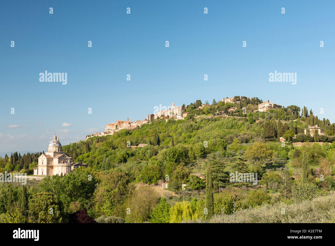 Townscape with church San Biagio, Montepulciano, Tuscany, Italy Stock Photo
