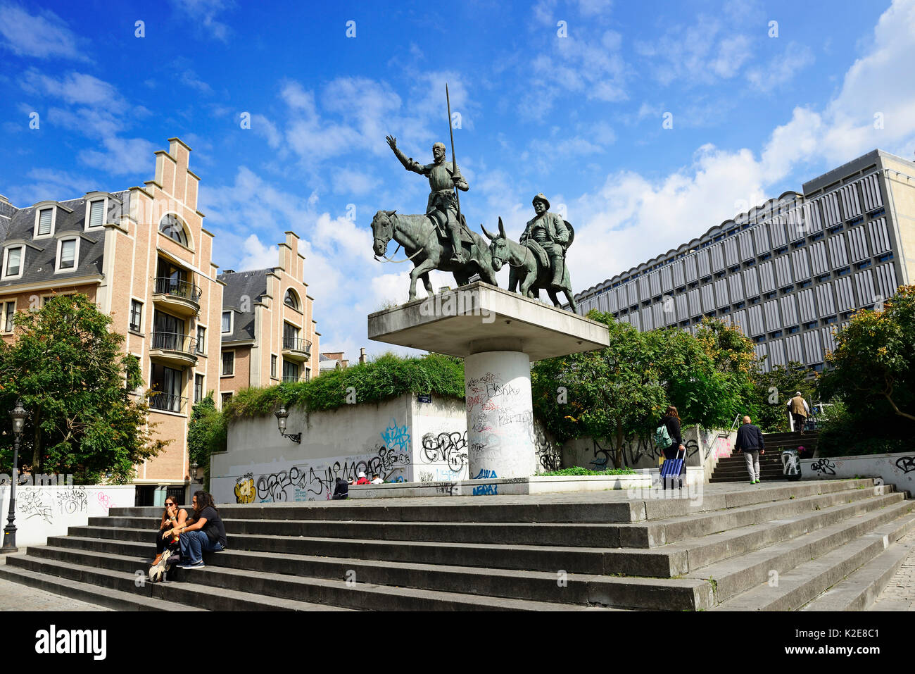 Don Quixote and Sancho Pansa Monument, Place d'Espagne, Brussels, Belgium Stock Photo
