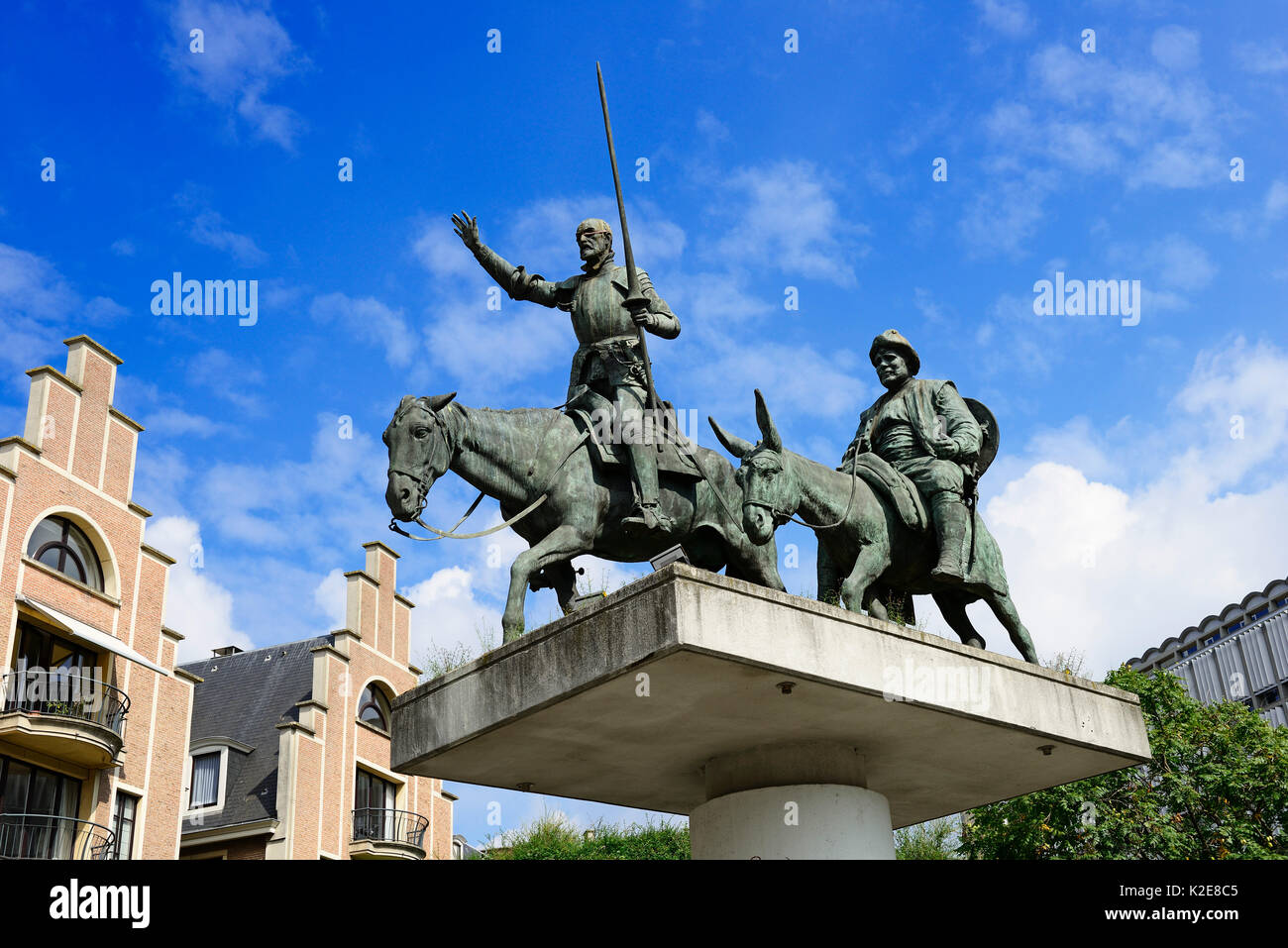 Don Quixote and Sancho Pansa Monument, Place d'Espagne, Brussels, Belgium Stock Photo