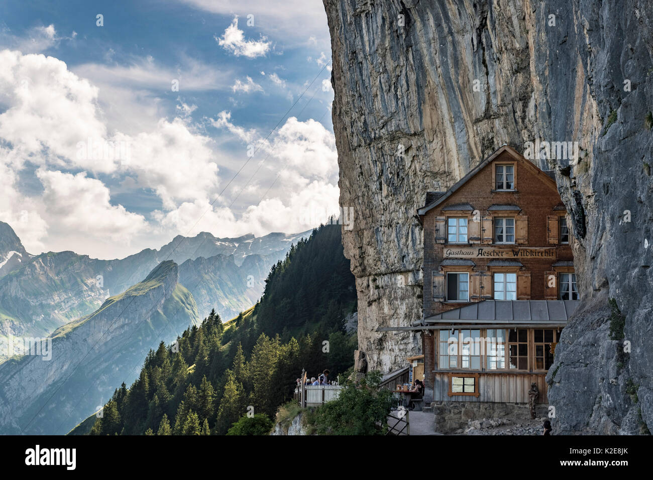 Aescher guesthouse near Wildkirchli below the Ebenalp, Alpstein, Canton of Appenzell Innerrhoden, Switzerland Stock Photo