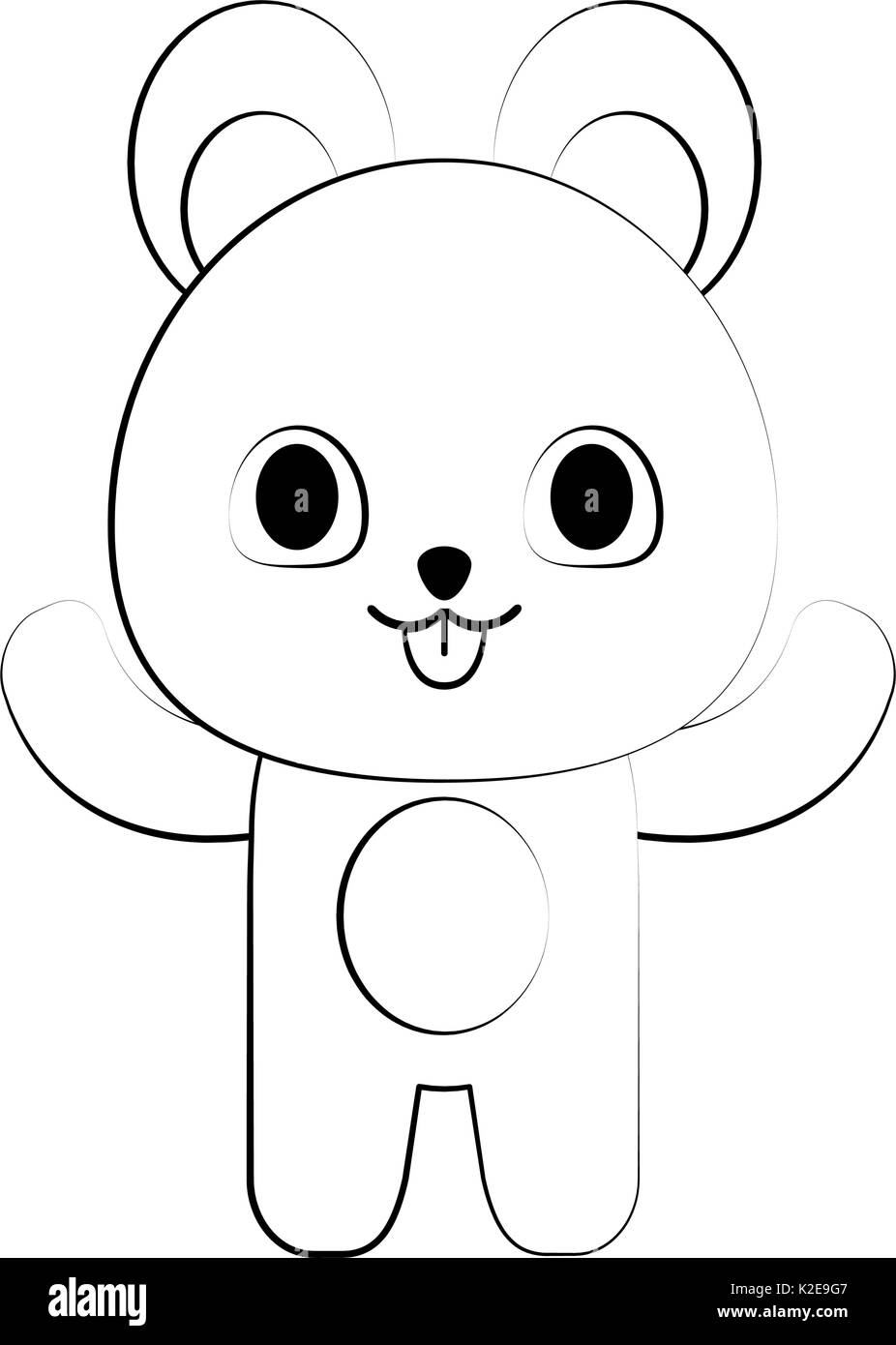 flat  line  uncolored kawaii bear over white background vector illustration Stock Vector