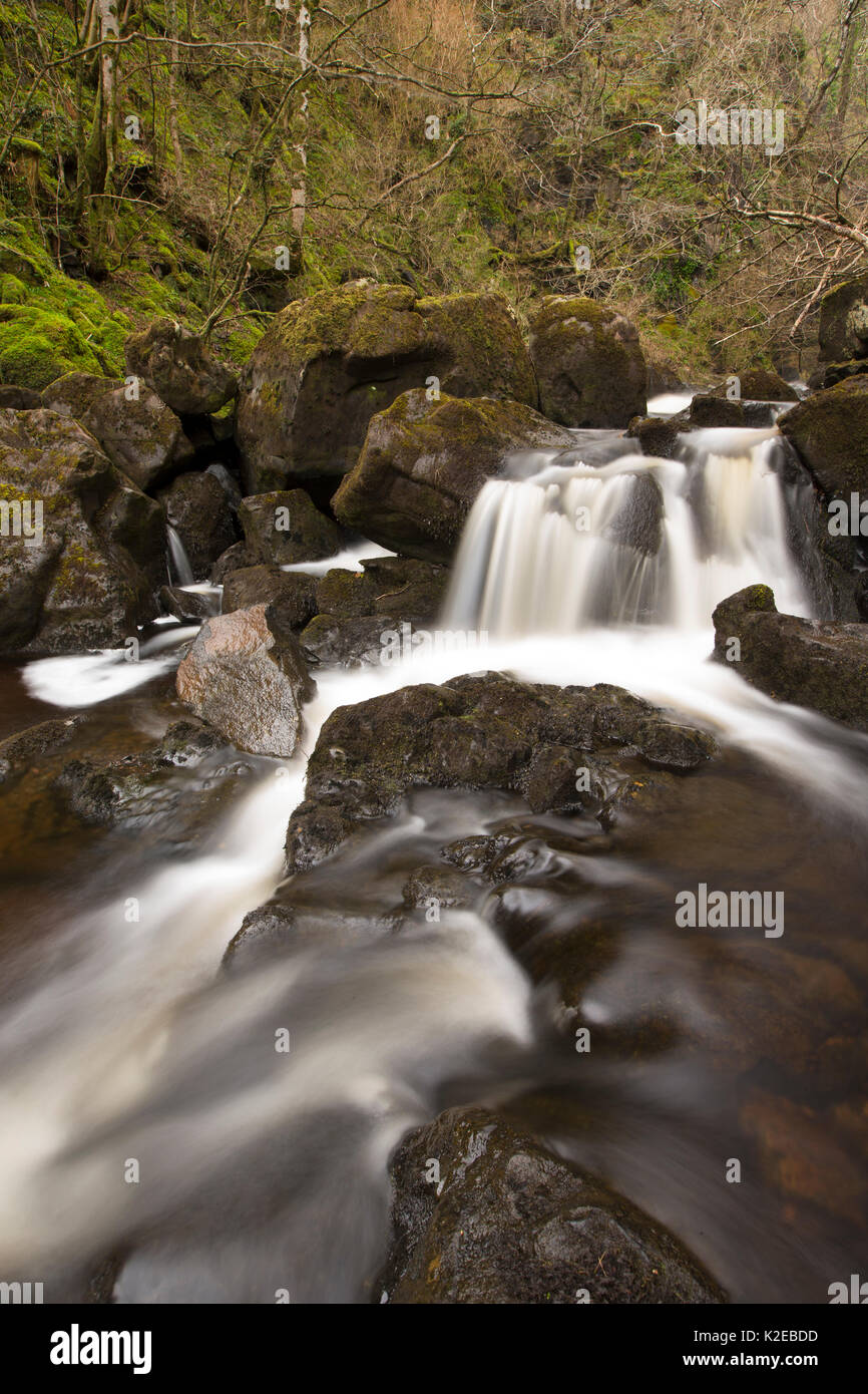 River Rha cascading through rocks, Uig, Isle of Skye, Scotland, UK, March 2014. Stock Photo