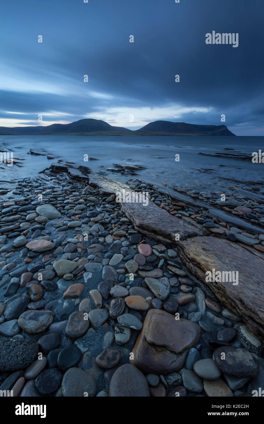 Warebeth Beach at dawn with view to Hoy, Orkney, Scotland, UK, November 2014. Stock Photo