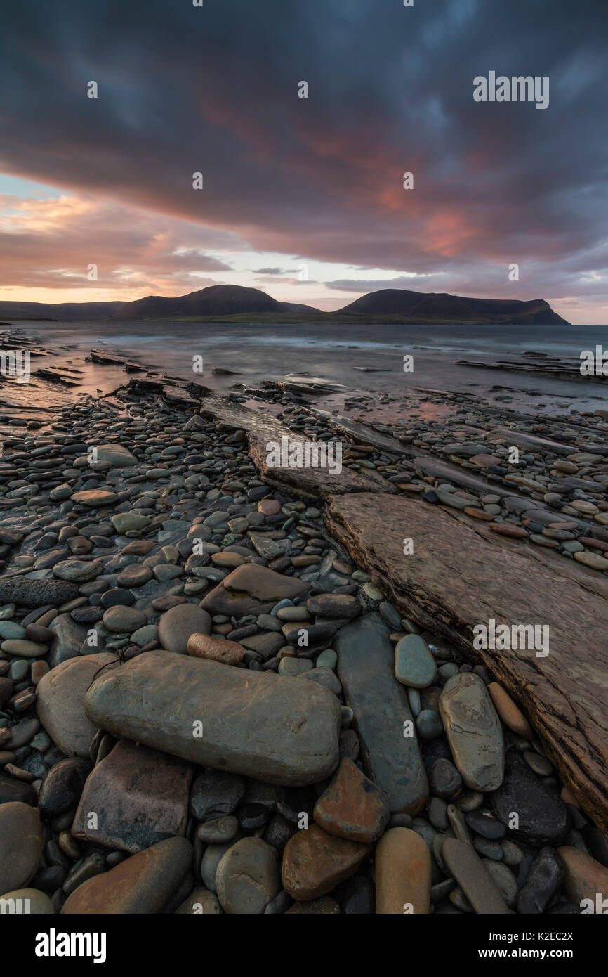 Warebeth Beach at dawn with view to Hoy, Orkney, Scotland, UK, November 2014. Stock Photo