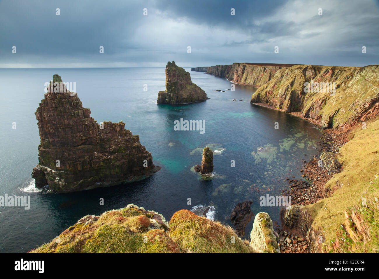 Sea stacks, Duncansby Head, John O Groats, Caithness, Scotland, UK, April 2015. Stock Photo