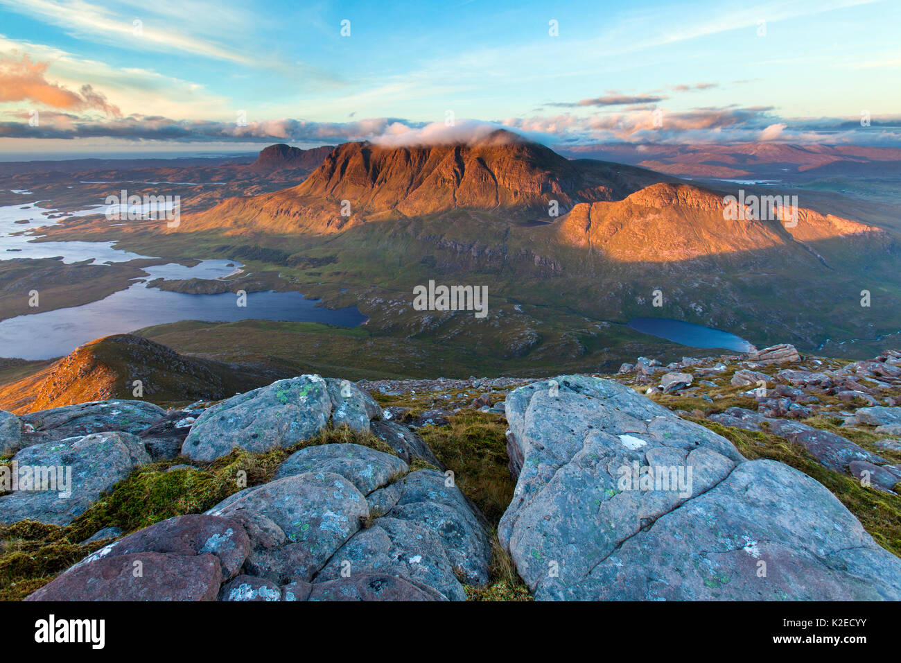 View from Cul Beag to Cul Mor and Loch an Doire Dhuibh, Assynt, Highlands. Scotland, UK, September 2013. Stock Photo