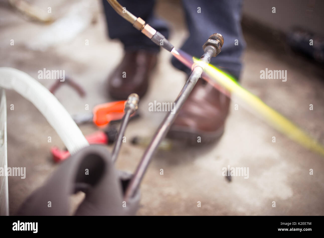 Mechanic Connecting pipe for refrigeration Stock Photo