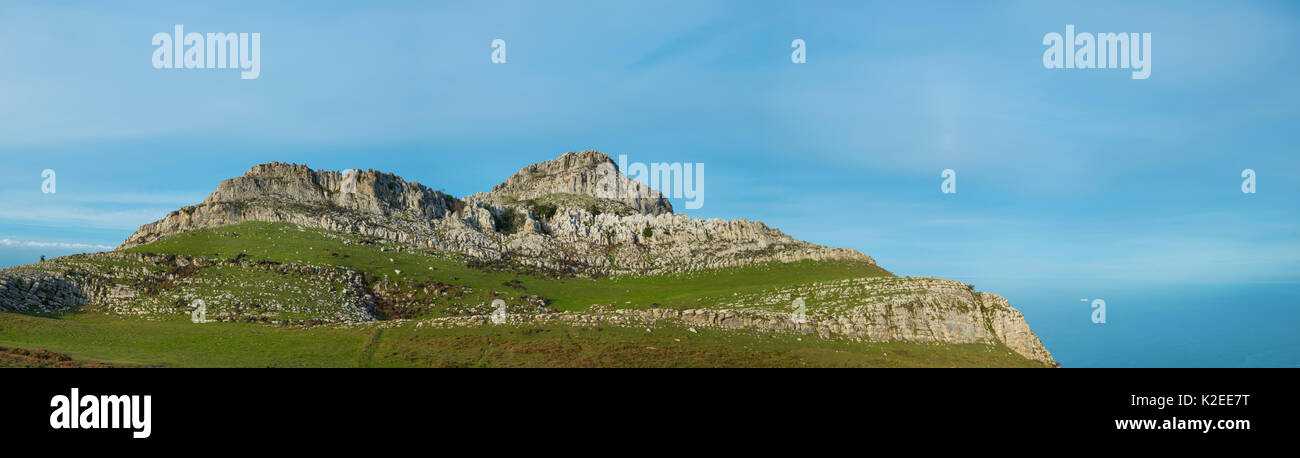 Panoramic landscape of Cerredo mountain, Castro Urdiales, Cantabria, Spain. Stock Photo