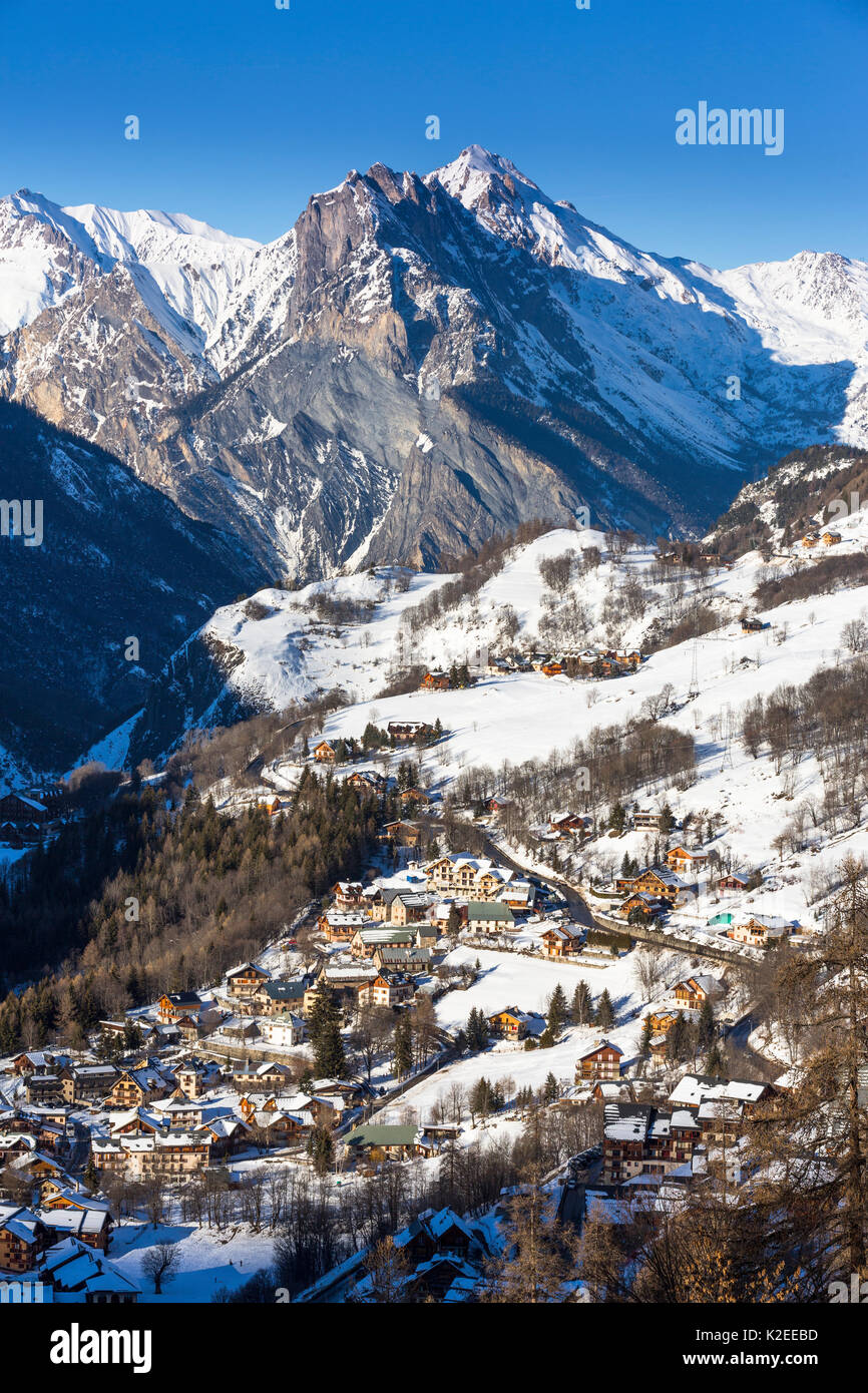 Valloire ski resort, Savoie in the French Alps, Maurienne Valley, Savoie, France Stock Photo