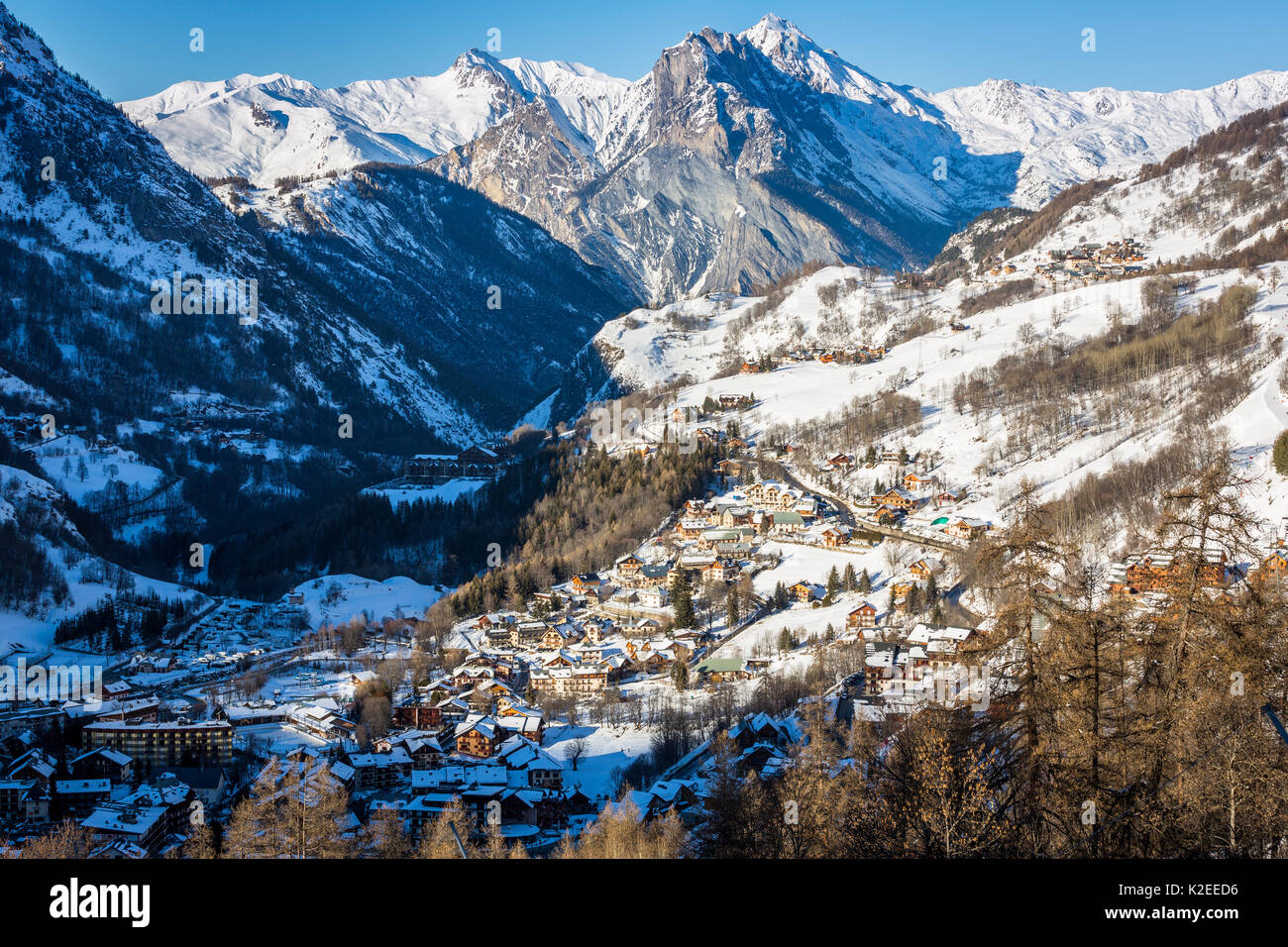 Valloire ski resort, Savoie in the French Alps, Maurienne Valley, Savoie, France Stock Photo