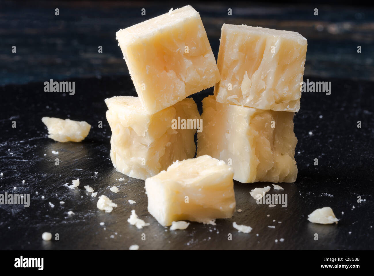 White Cheddar Cheese Cubes Stock Photo