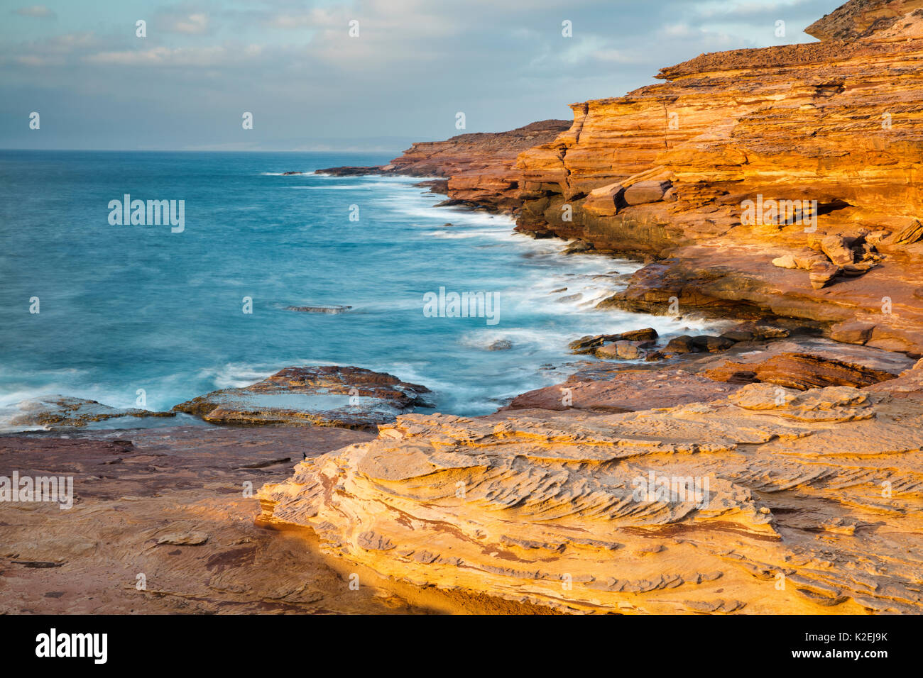 Coastal cliffs at Pot Alley, of Kalbarri National Park, Western Australia, December 2015. Stock Photo
