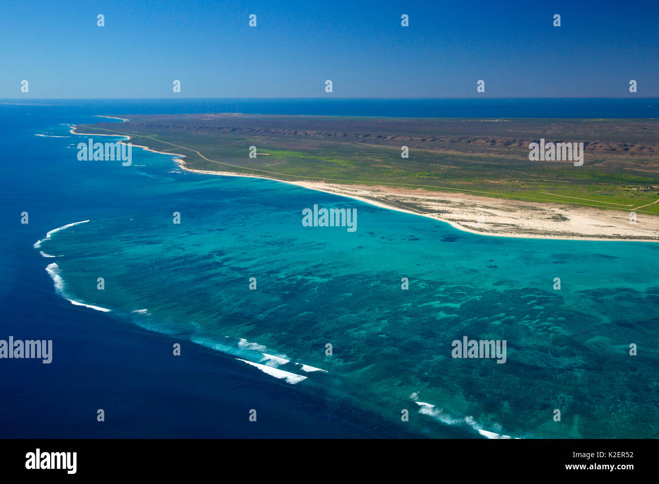 Aerial View of Ningaloo Reef, near Tantabiddi, Exmouth, Western Australia. May 2014. Stock Photo