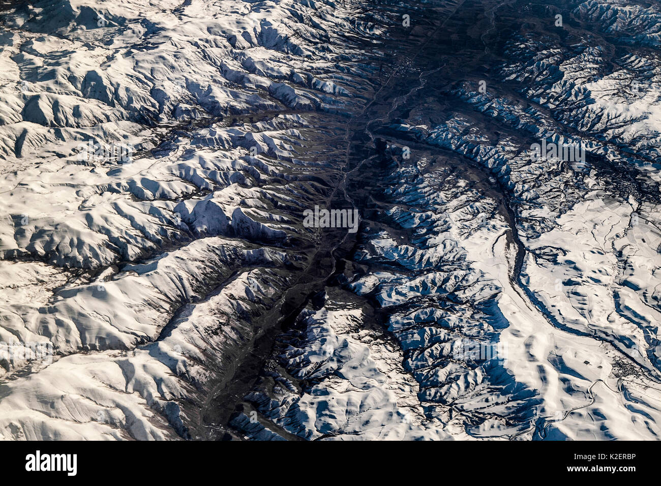 View from plane of Elburz Mountains, Iran, December. Stock Photo